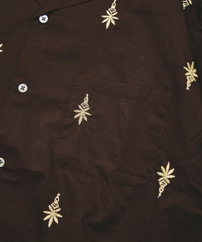 インド製 総柄 刺繍 リラックスフィット オープンカラーシャツ ショートスリーブ