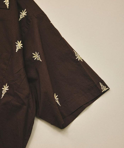 インド製 総柄 刺繍 リラックスフィット オープンカラーシャツ ショートスリーブ
