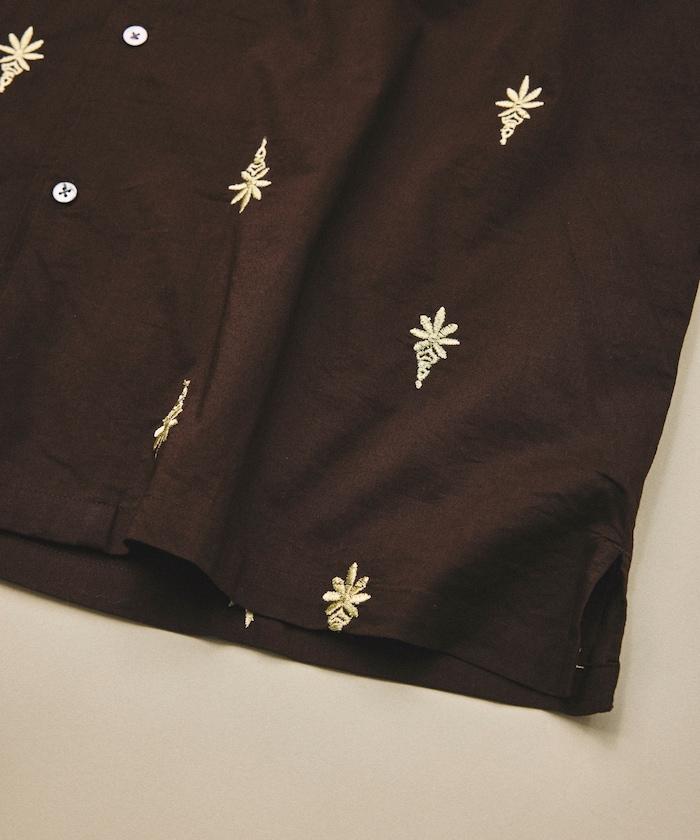 インド製 総柄 刺繍 リラックスフィット オープンカラーシャツ ショートスリーブ
