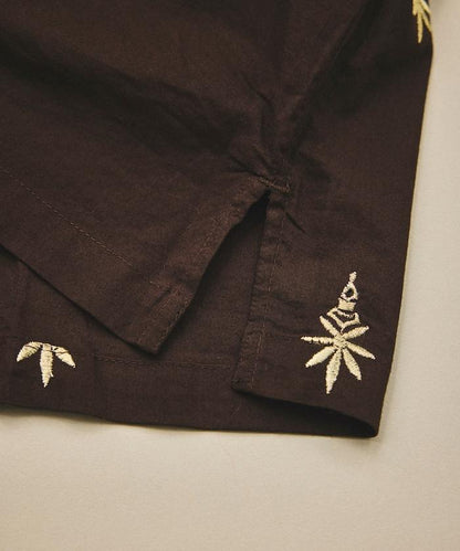 インド製 総柄 刺繍 リラックスフィット オープンカラーシャツ ショートスリーブ