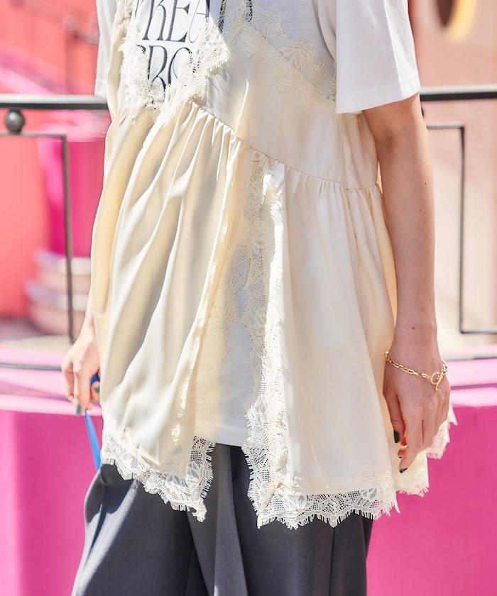 蕾絲吊帶拼接T恤