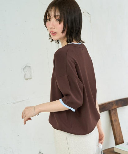 清涼觸感配色層次感短袖針織套頭上衣