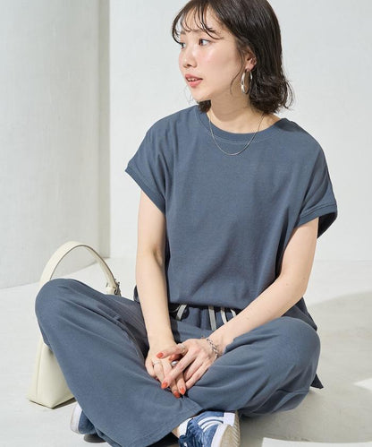 高捻法式短袖T恤闊腿褲套裝