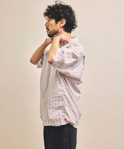 開領短袖 格紋 泡泡紗 襯衫 聯名款