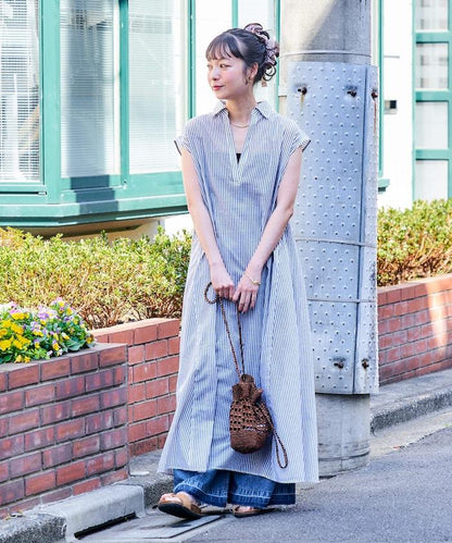 印度薄紗 翻領開襟 附內搭吊帶 連衣裙