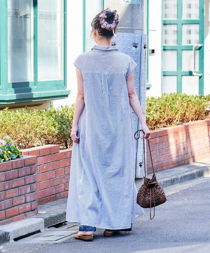 印度薄紗 翻領開襟 附內搭吊帶 連衣裙
