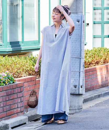 印度薄紗 翻領開襟 附內搭吊帶 連衣裙