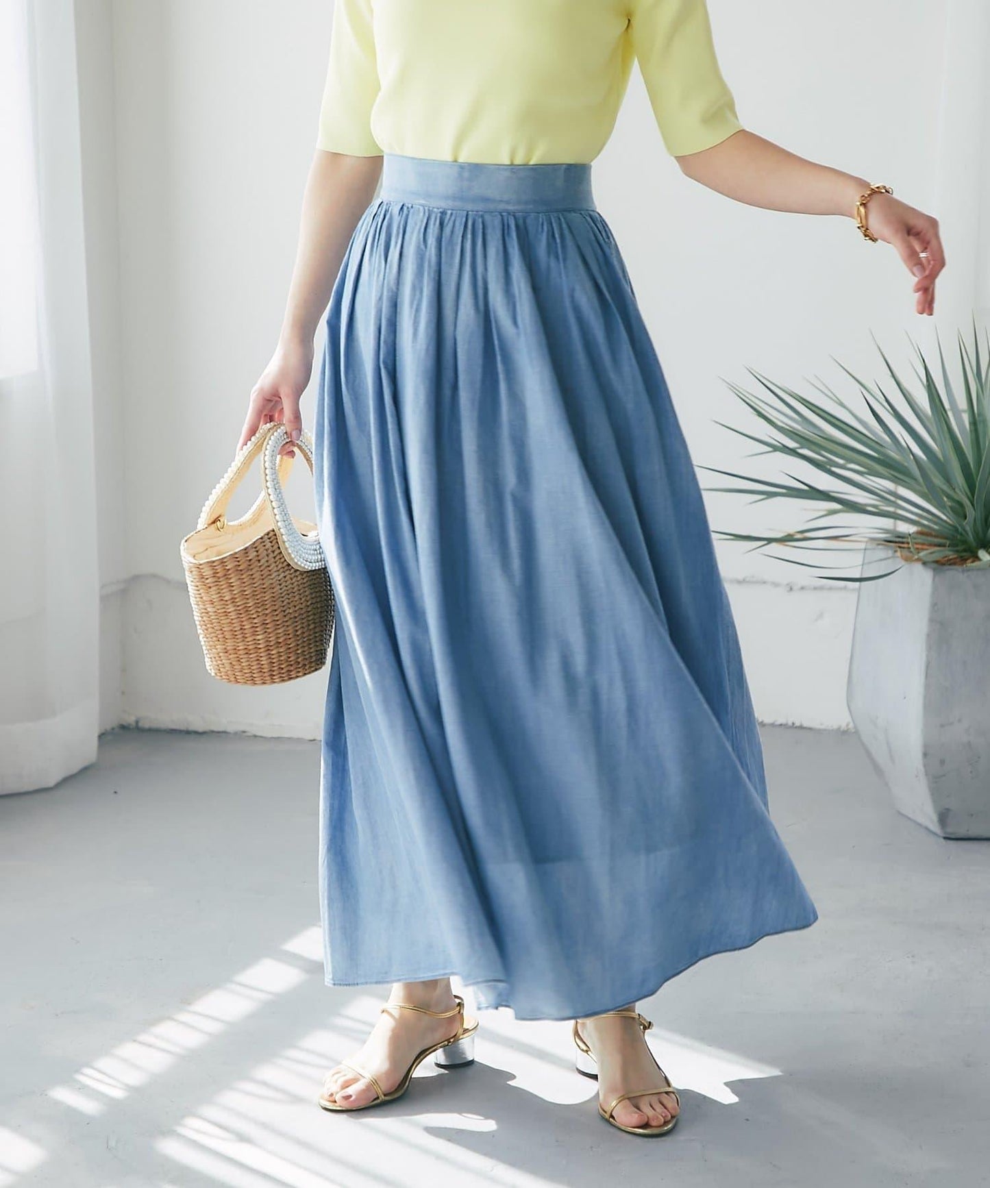 【La boutique BonBon】透視牛仔褶皺長半身裙