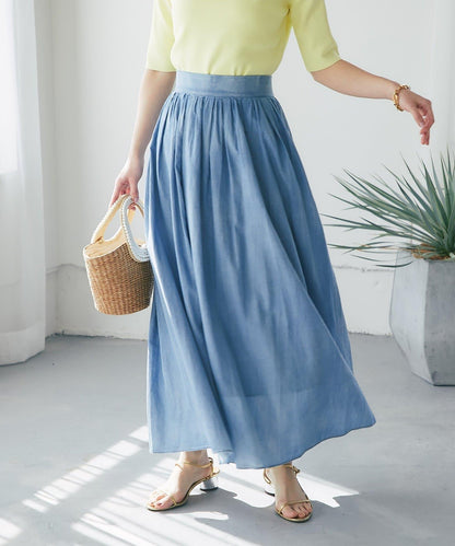 【La boutique BonBon】透視牛仔褶皺長半身裙