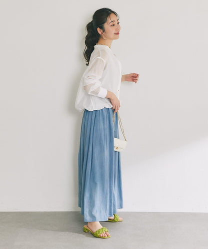 【La boutique BonBon】透視牛仔褶皺長半身裙