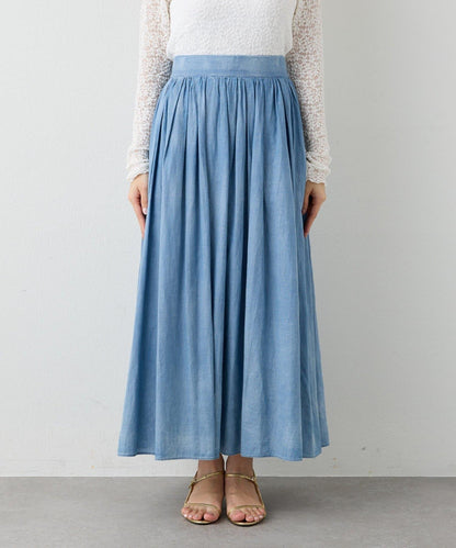 【La boutique BonBon】透視牛仔褶皺長半身裙
