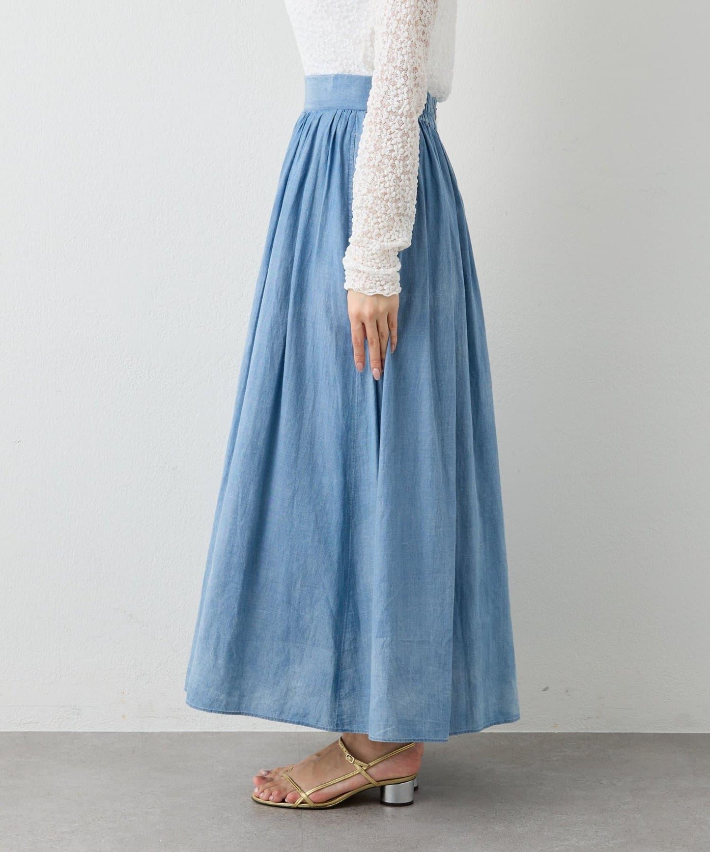 【La boutique BonBon】透視牛仔褶皺長半身裙
