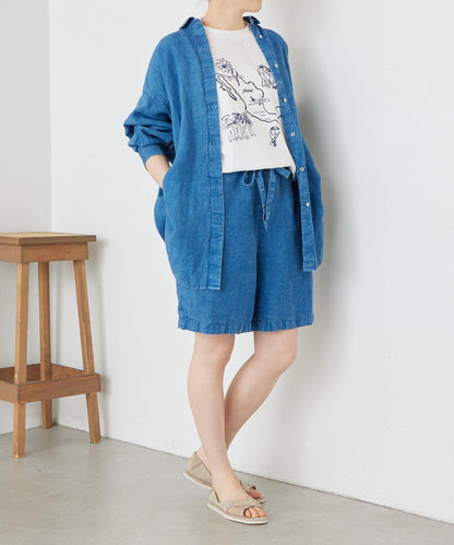 水洗亞麻短褲
