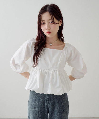 花卉圖案 泡泡袖 襯衫