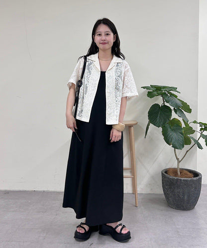 蕾絲開領短袖襯衫
