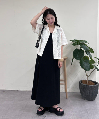 蕾絲開領短袖襯衫