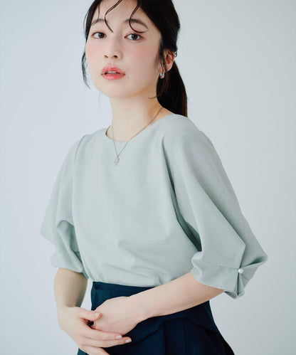 珍珠裝飾 打褶袖 女襯衫