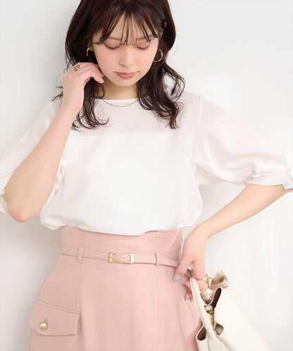 珍珠裝飾 打褶袖 女襯衫