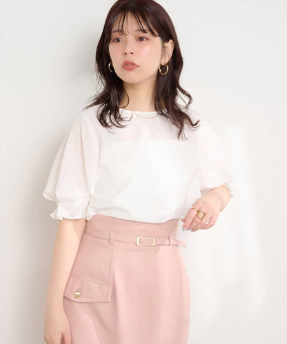 珍珠裝飾 打褶袖 女襯衫