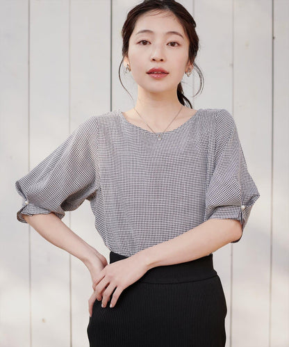 珍珠裝飾 打褶袖 女襯衫