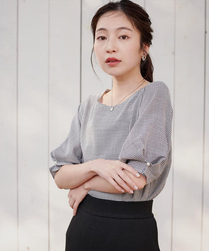 珍珠裝飾 打褶袖 女襯衫