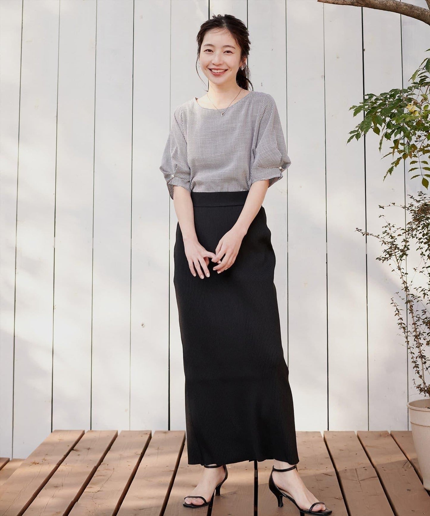 珍珠裝飾 打褶袖 女襯衫