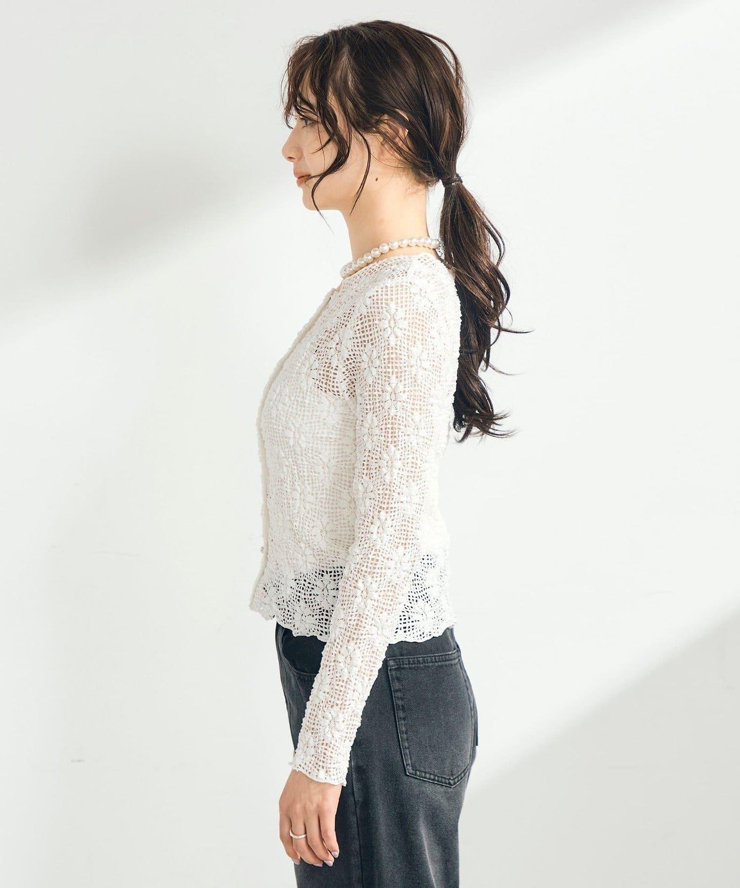 花卉彈力蕾絲開衫