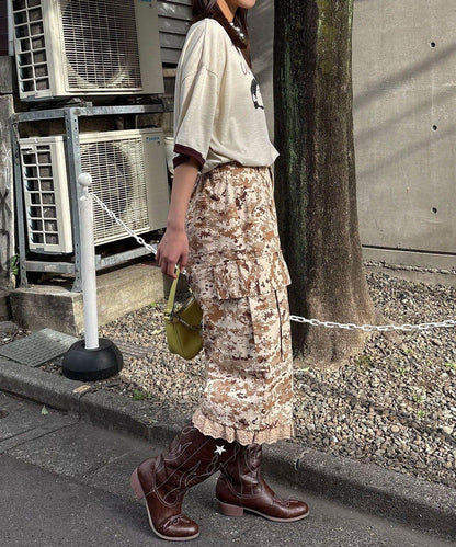 Ciaopanic 迷彩蕾絲短款工裝褲