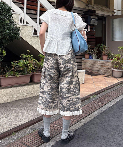Ciaopanic 迷彩蕾絲短款工裝褲