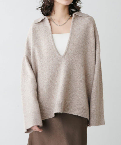 LARUTA 雜色有領開口領針織上衣