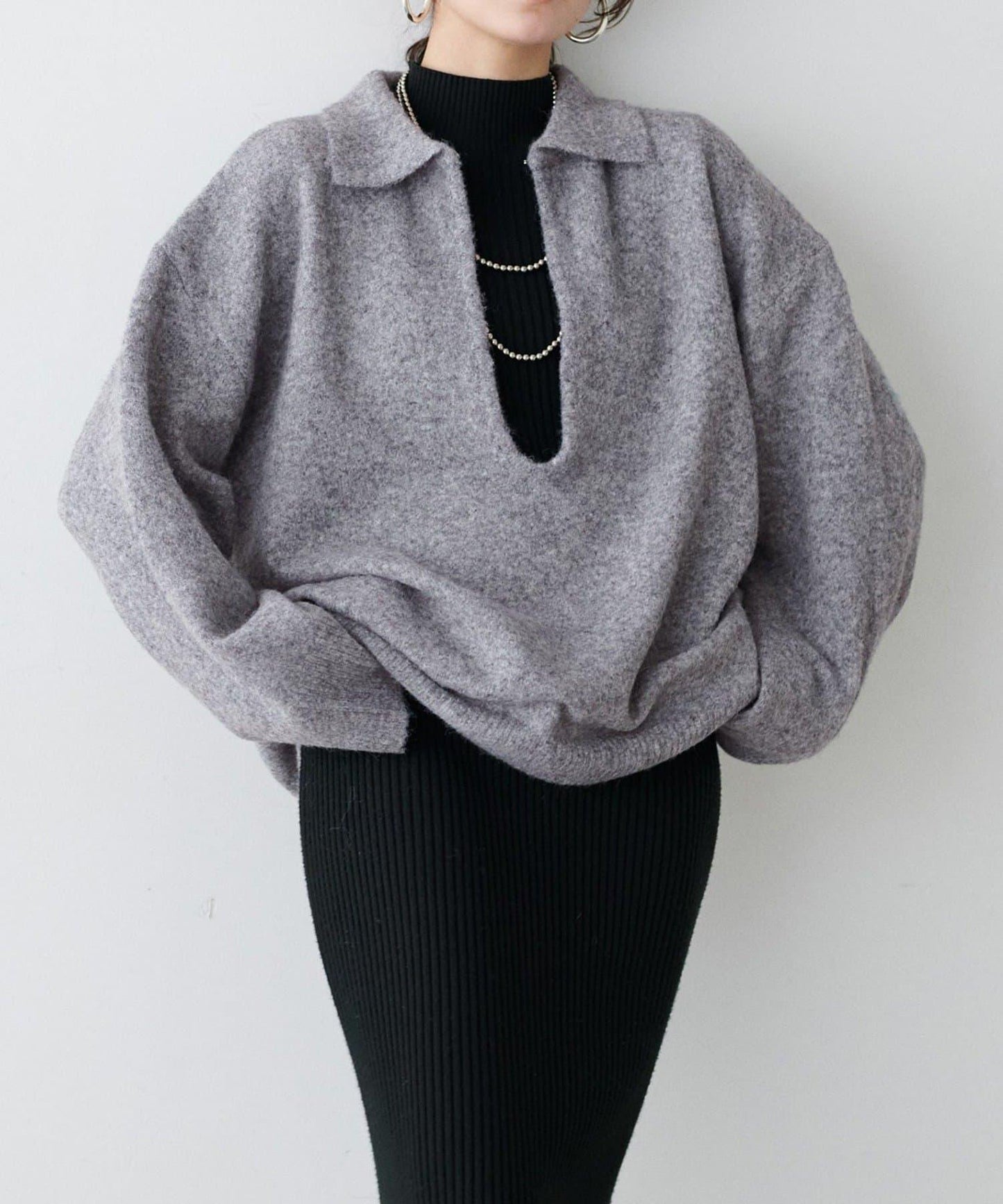 LARUTA 雜色有領開口領針織上衣