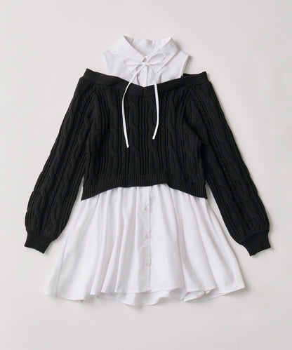 OLIVE des OLIVE 露肩拼接連衣裙