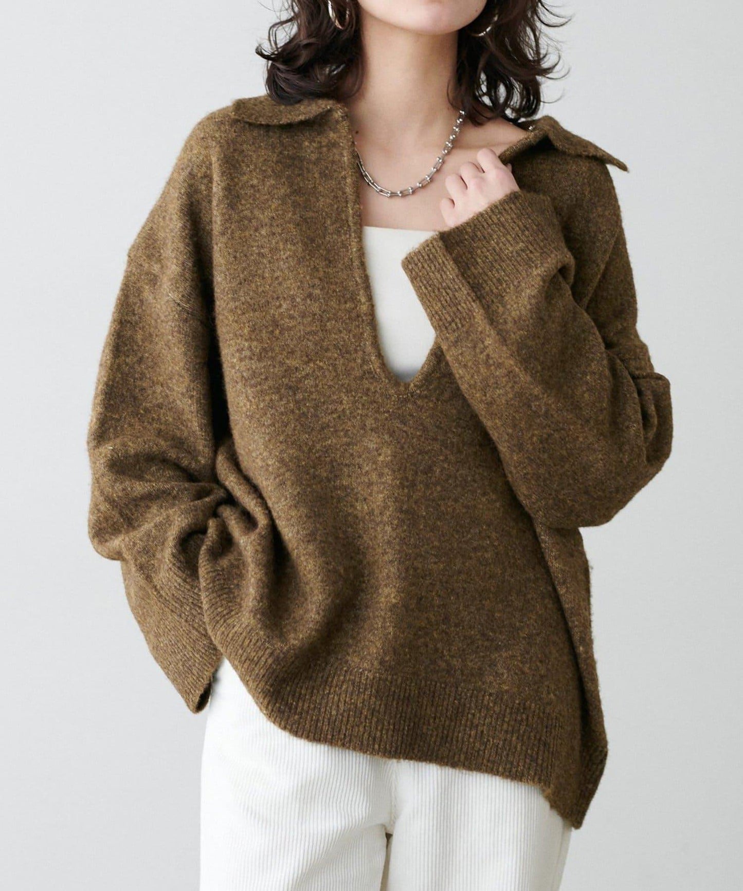 LARUTA 雜色有領開口領針織上衣