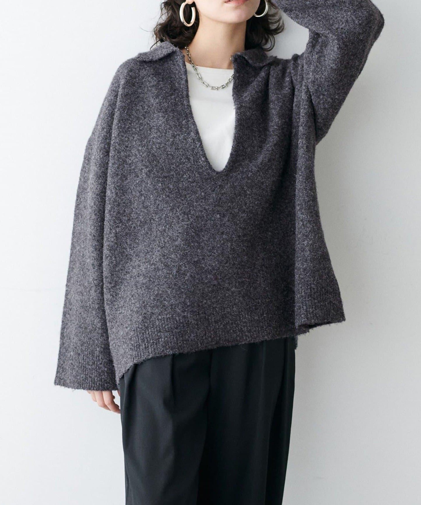 LARUTA 雜色有領開口領針織上衣