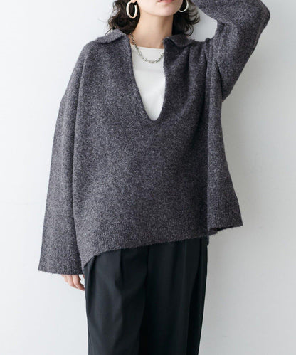 LARUTA 雜色有領開口領針織上衣