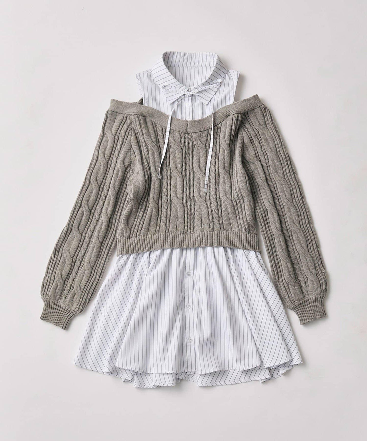 OLIVE des OLIVE 露肩拼接連衣裙