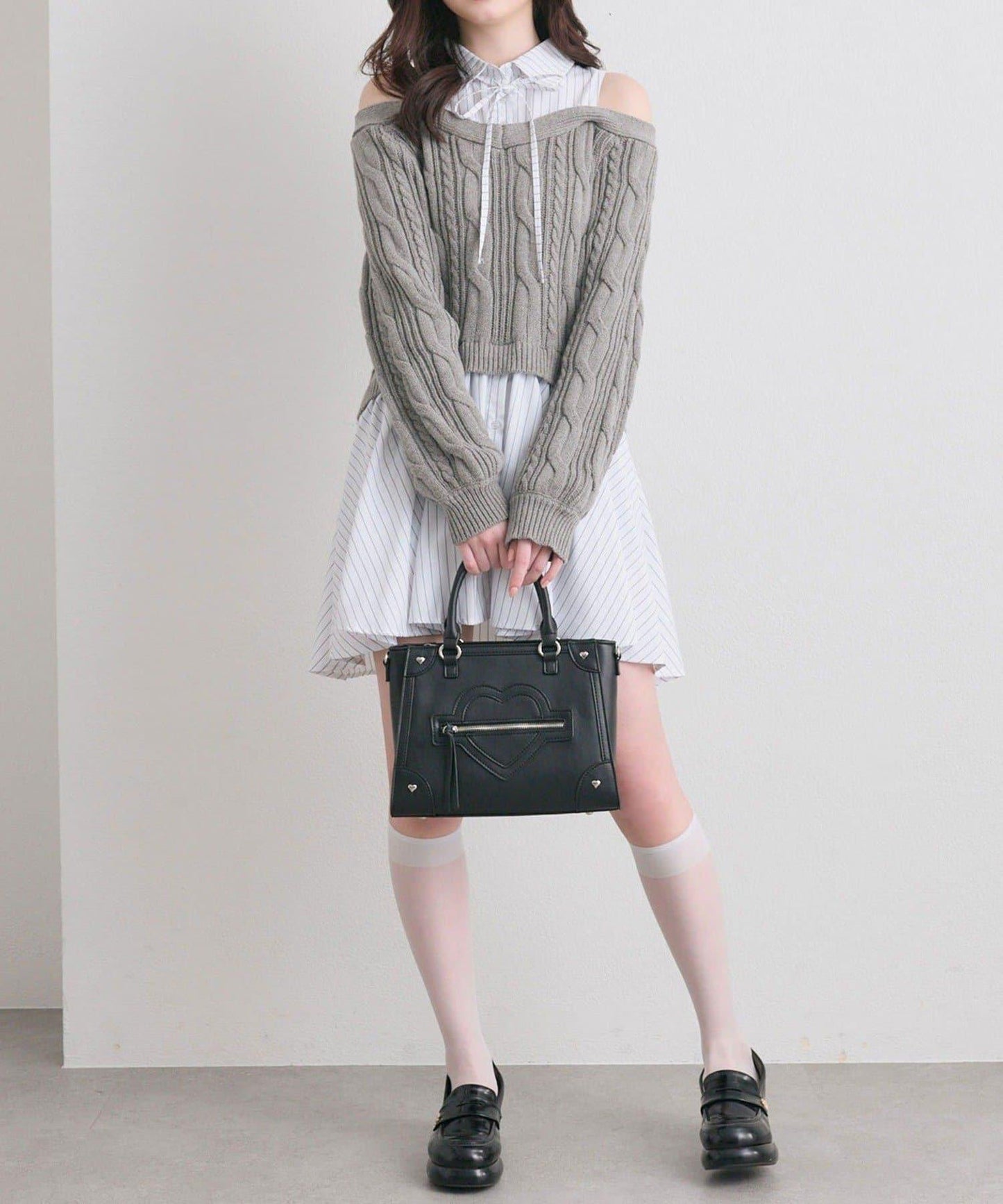 OLIVE des OLIVE 露肩拼接連衣裙