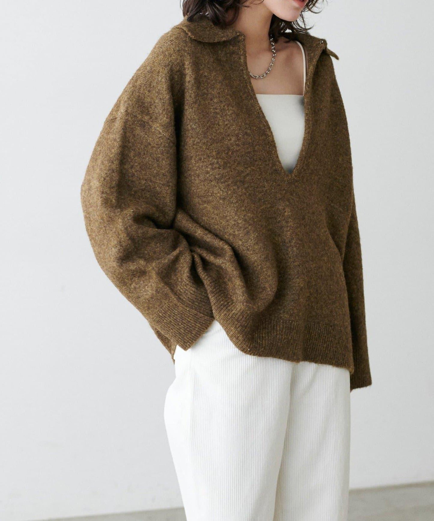 LARUTA 雜色有領開口領針織上衣