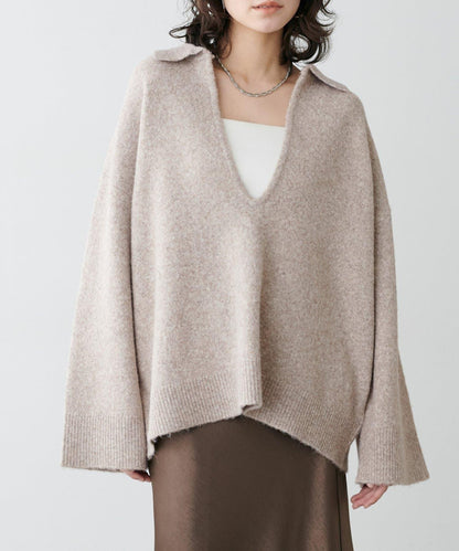 LARUTA 雜色有領開口領針織上衣