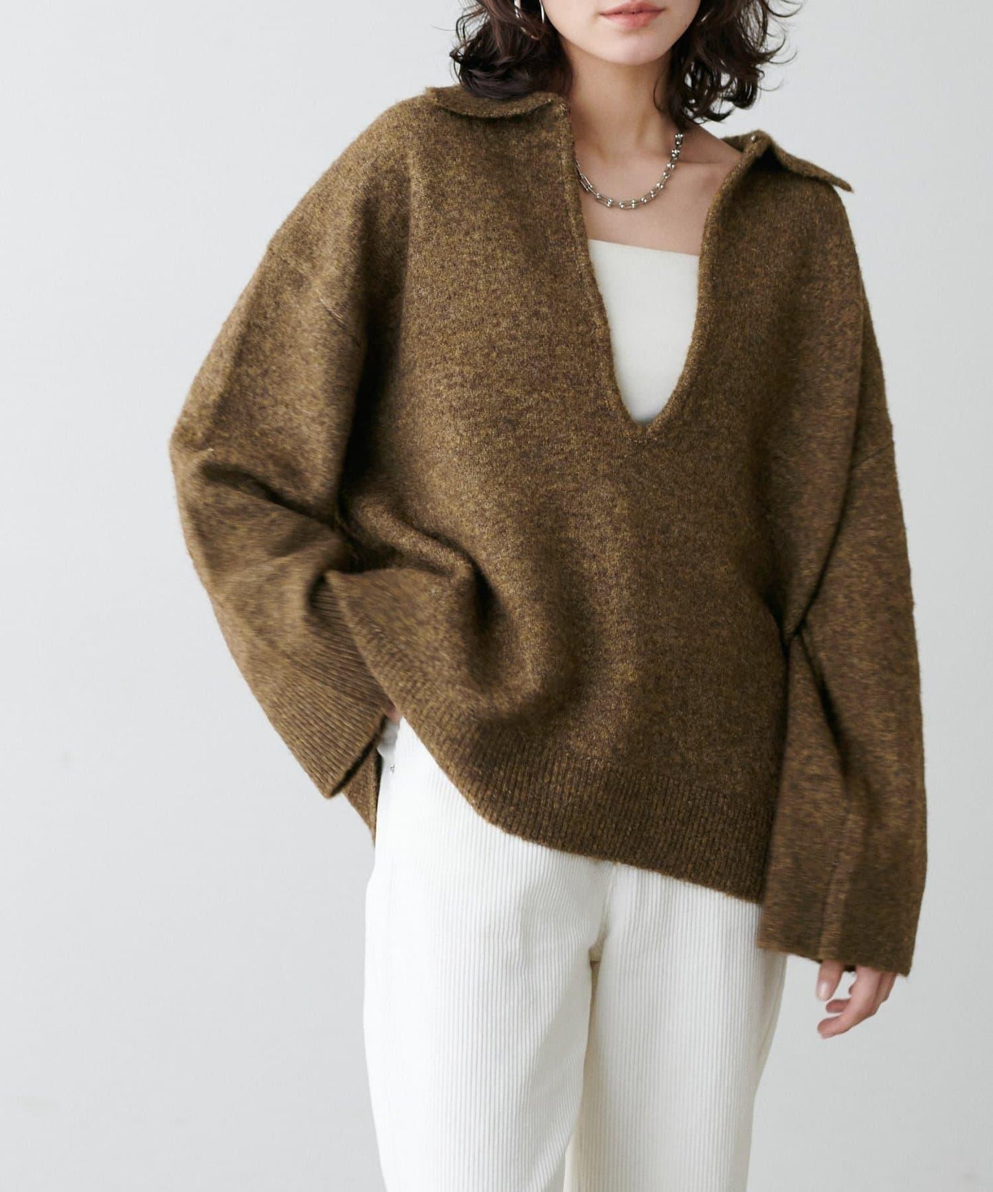 LARUTA 雜色有領開口領針織上衣