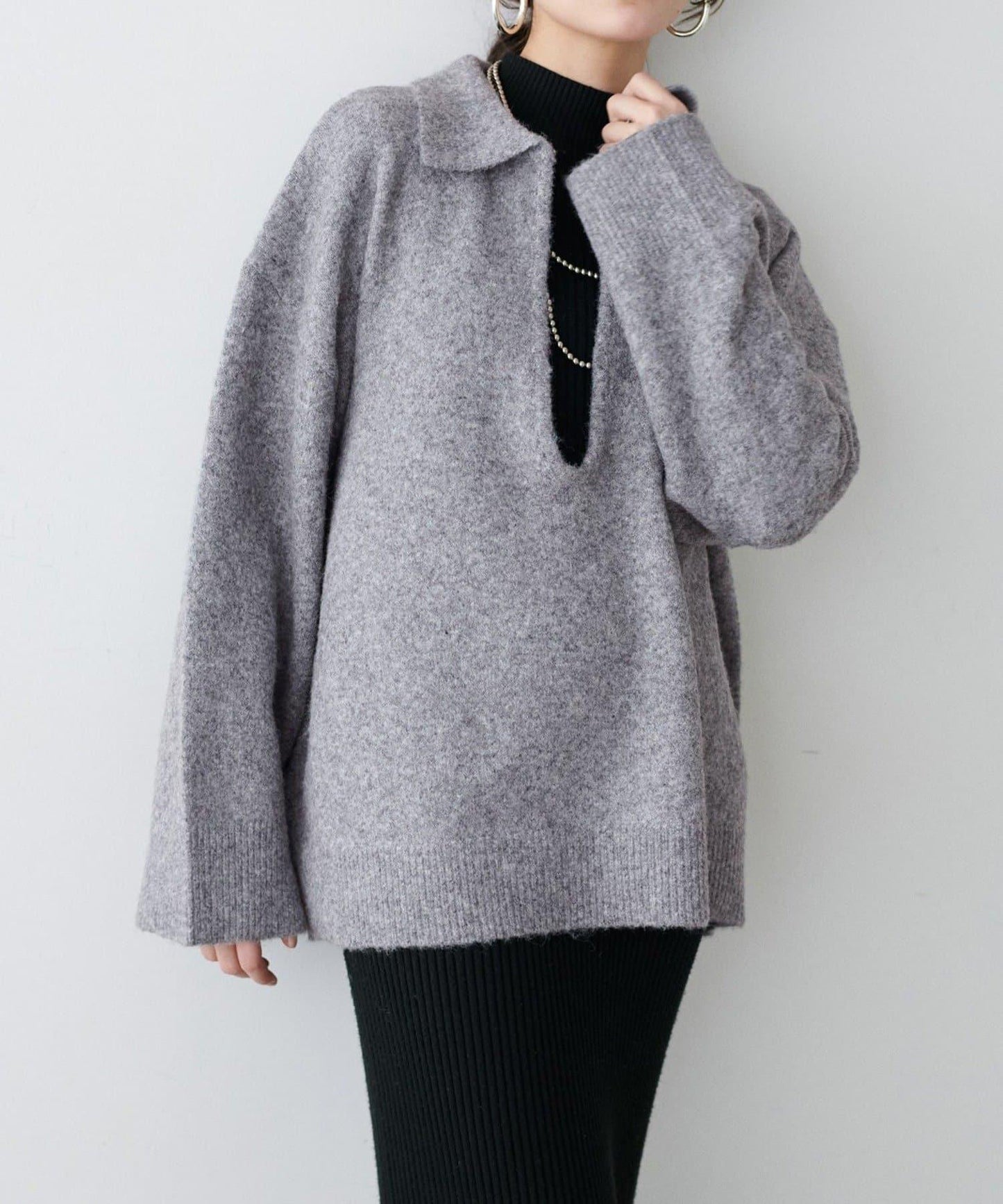 LARUTA 雜色有領開口領針織上衣