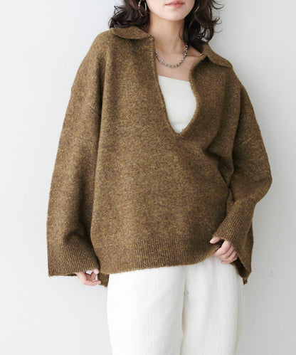 LARUTA 雜色有領開口領針織上衣