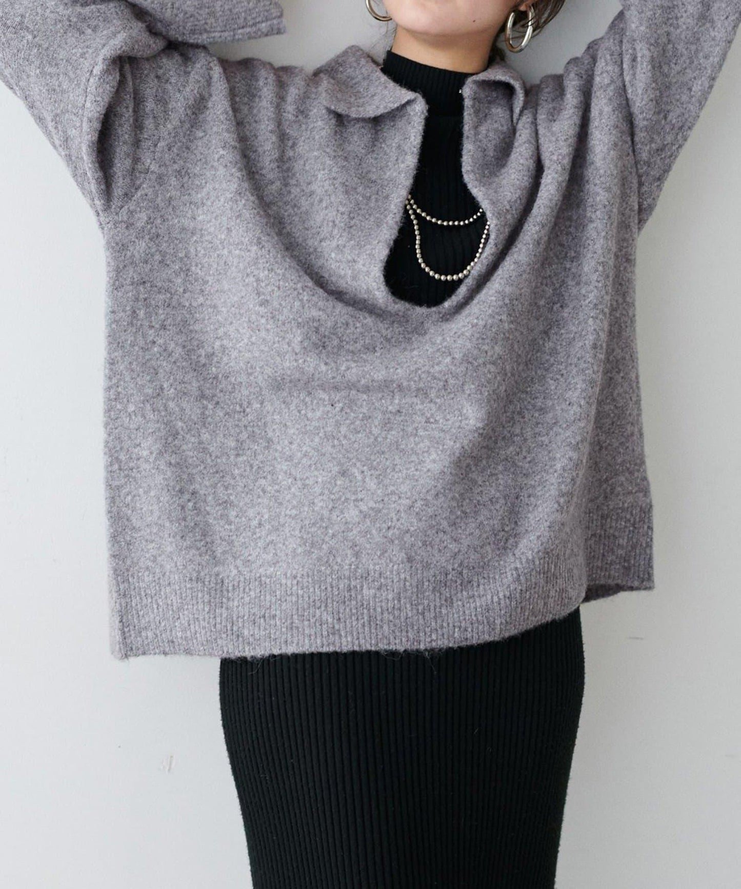 LARUTA 雜色有領開口領針織上衣