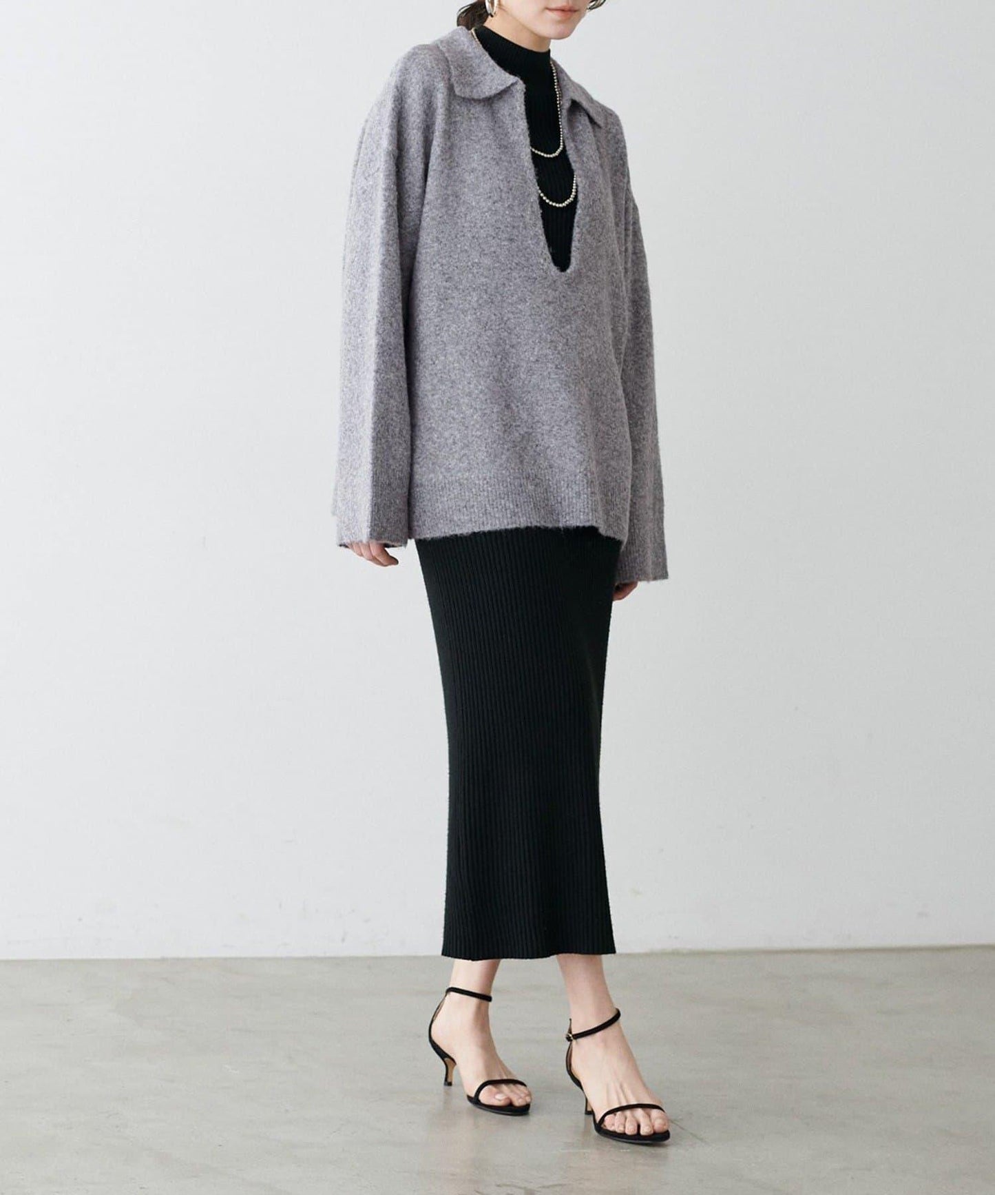 LARUTA 雜色有領開口領針織上衣