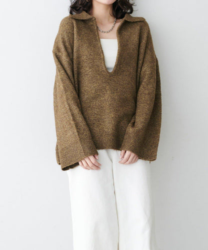 LARUTA 雜色有領開口領針織上衣