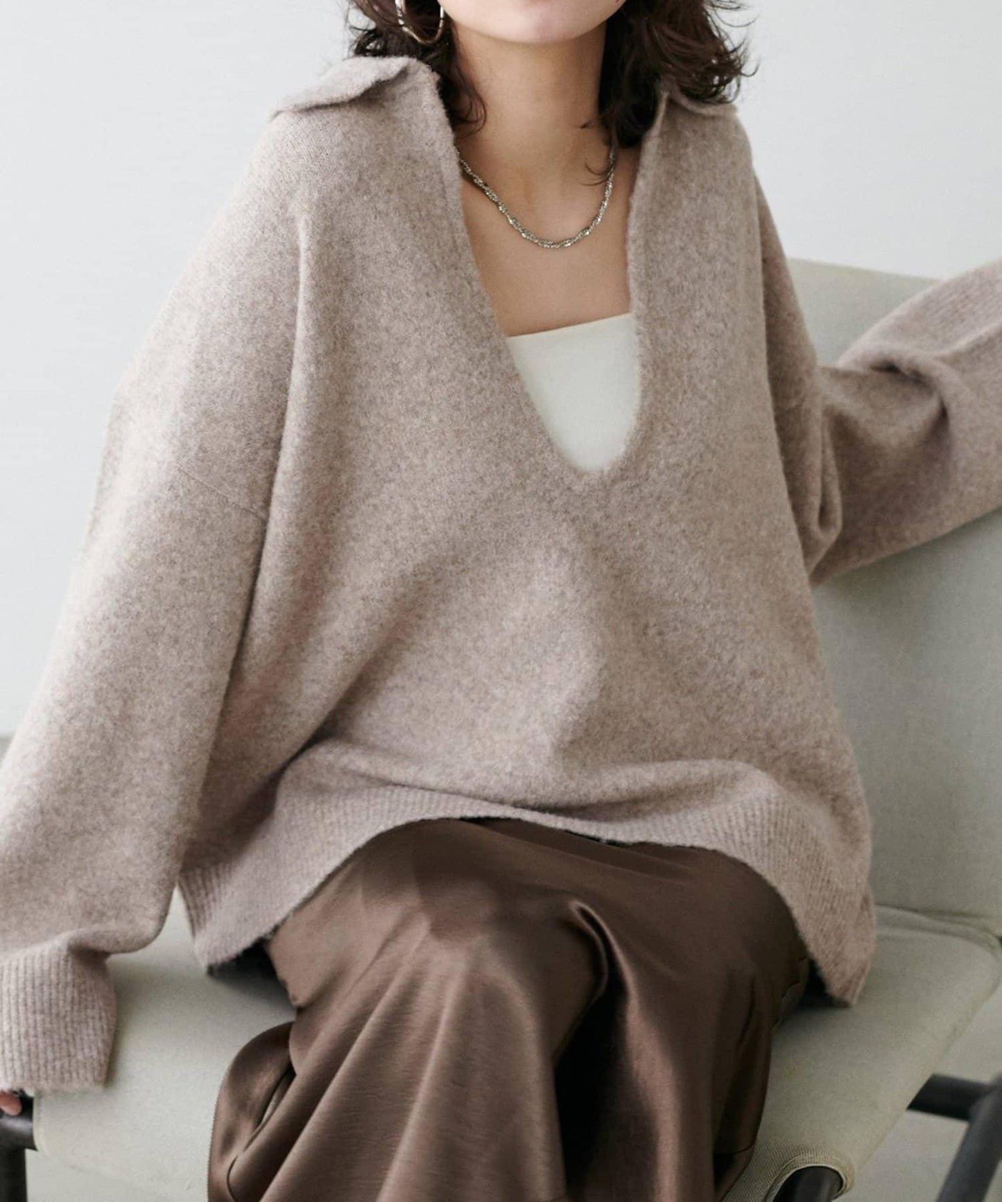 LARUTA 雜色有領開口領針織上衣