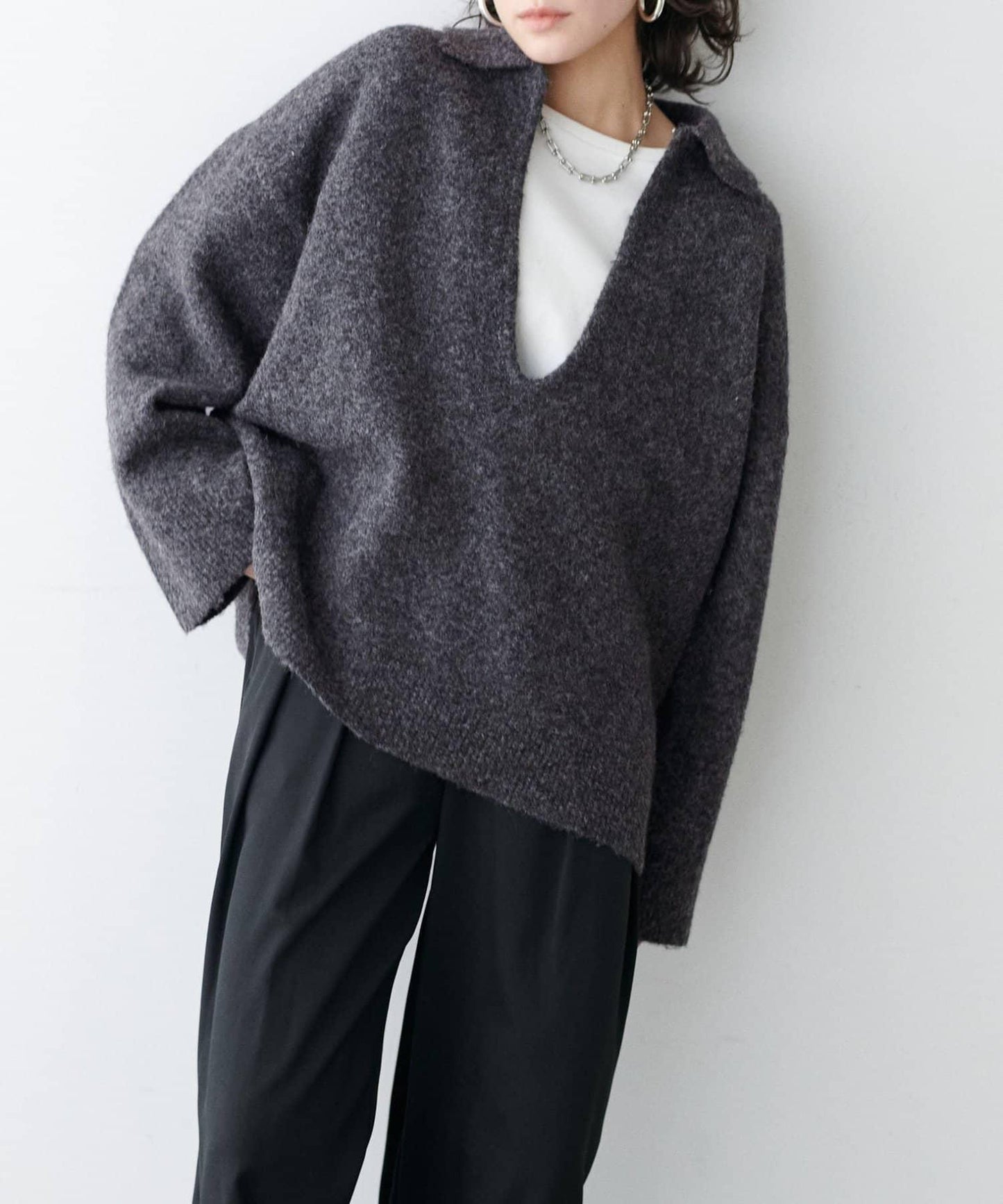 LARUTA 雜色有領開口領針織上衣