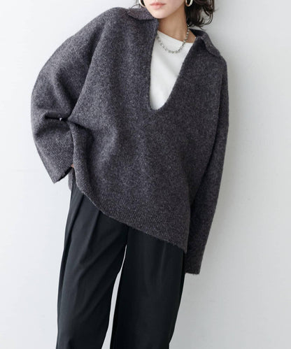 LARUTA 雜色有領開口領針織上衣