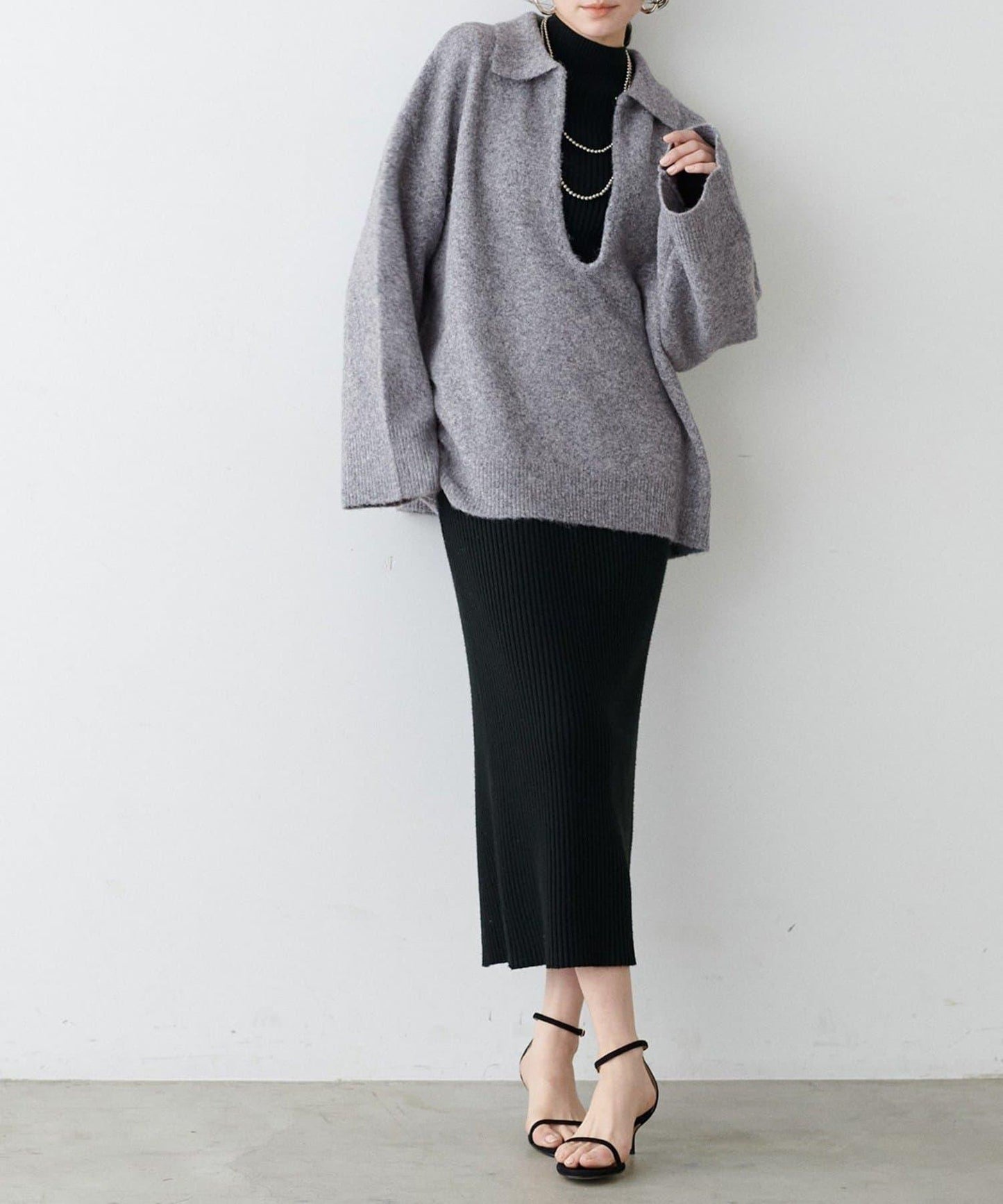 LARUTA 雜色有領開口領針織上衣