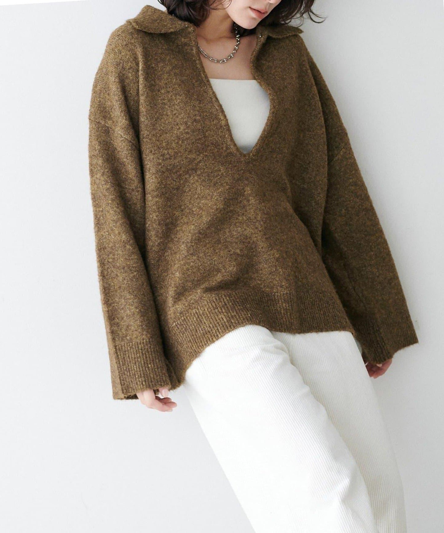 LARUTA 雜色有領開口領針織上衣